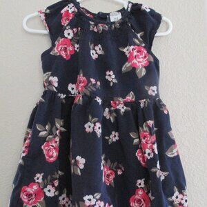 Carters Knee Length Dress Toddler Girls 24M Blue Floral Button Back Cap Sleeve